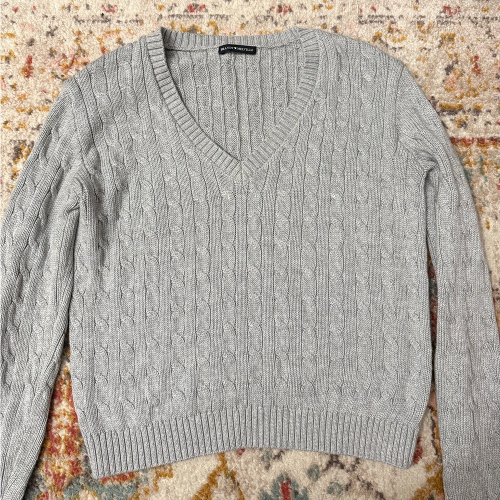 Brandy Melville Gray V-Neck Sweater